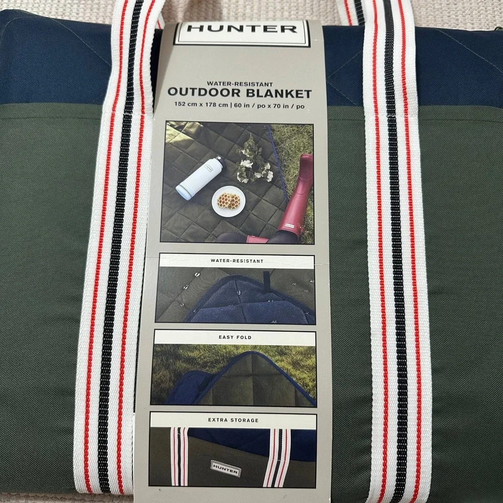 Hunter Outdoor Blanket Water-Resistant Picnic Mat Olive Navy Tote 60x70 NEW